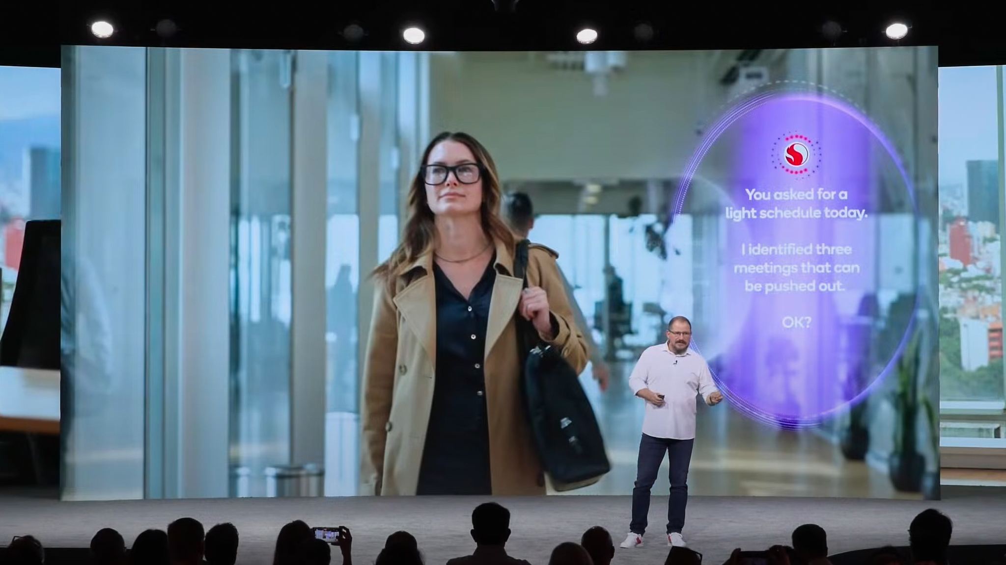 Cristiano Amon on stage with an Agentic AI example
