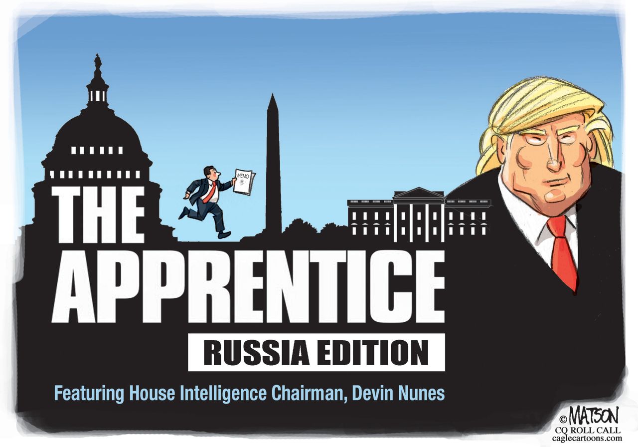 Political cartoon U.S. Trump Devin Nunes Memo Russia investigation The Apprentice