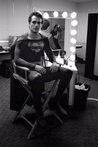 Henry Cavill in Christopher Reeve superman costume