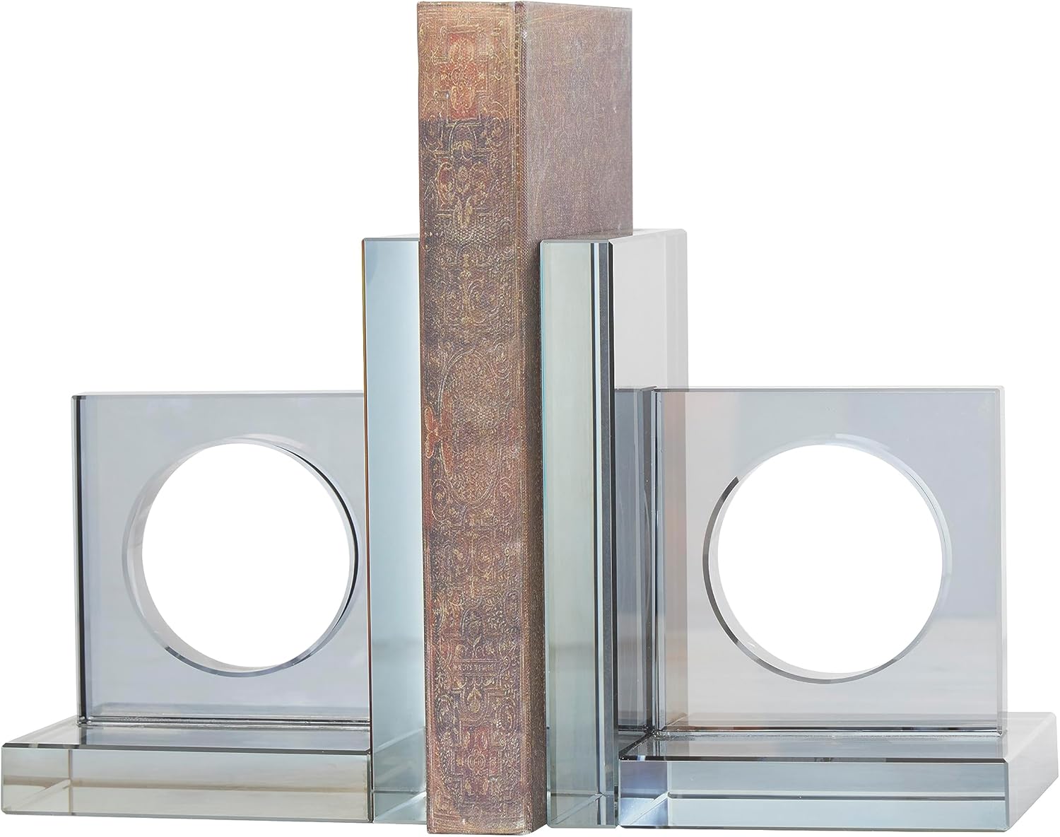 Deco 79 Crystal Geometric Decorative Bookends Square Non Skid Bookends With Circle Cut Outs, Set of 2 Office Bookends5 W, 6" H, Silver
