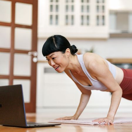 A woman doing a push up