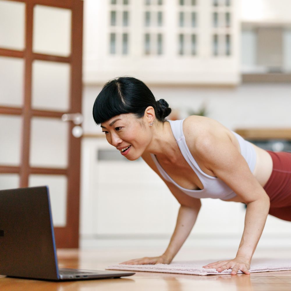 A woman doing a push up