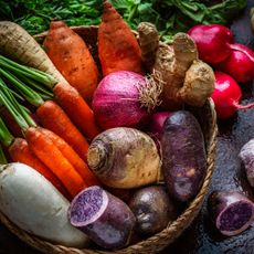 Collection of root vegetables in a basket