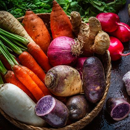 Collection of root vegetables in a basket