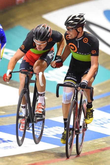 Silvan Dillier gets a slingshot from teammate Leif Lampater