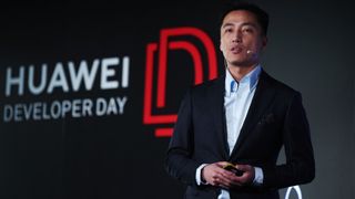 Huawei UK MD Anson Zhang introduced the news at an event in London