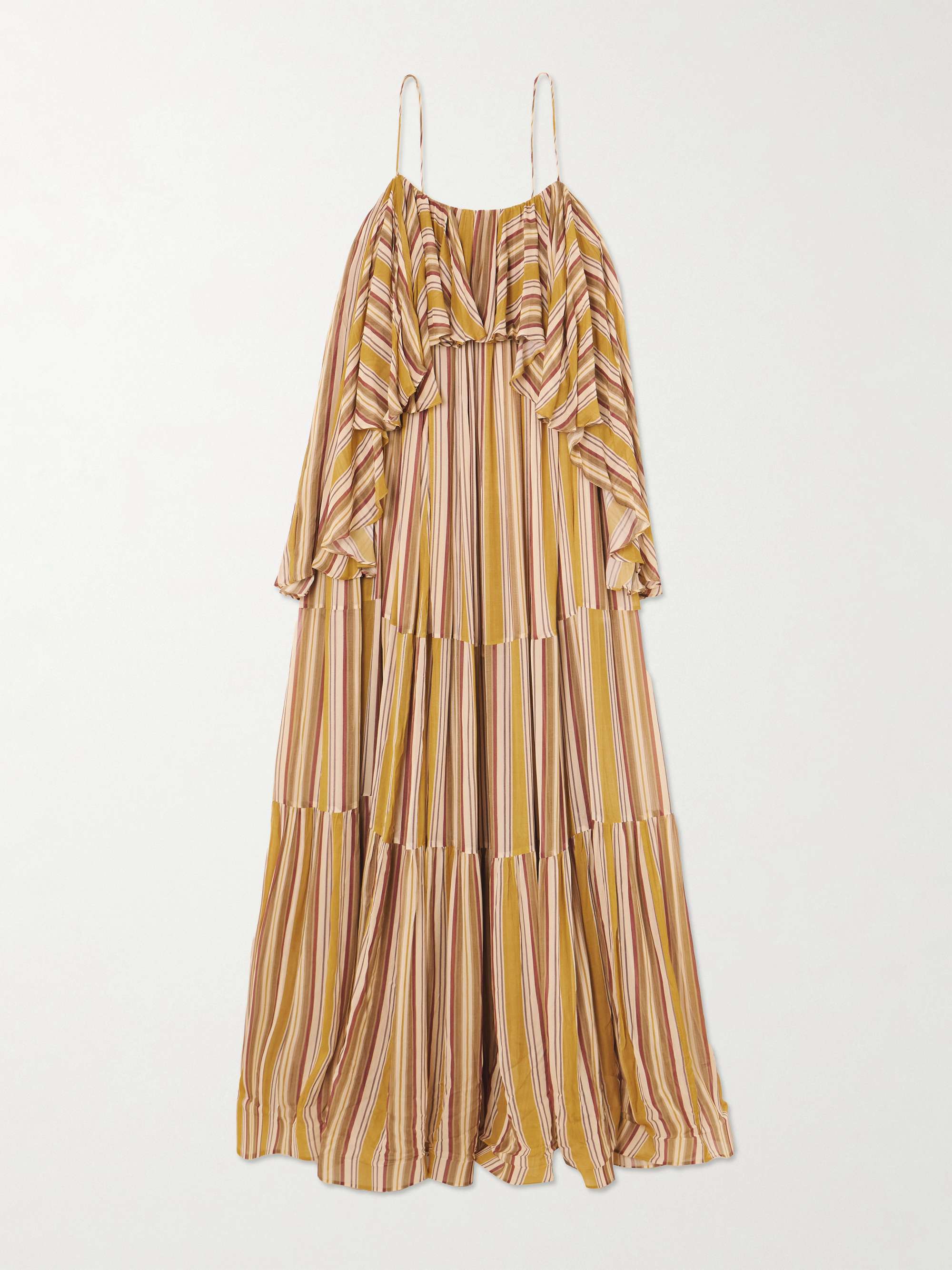 Rebellion Ruffled Tiered Striped Crepe De Chine Midi Dress