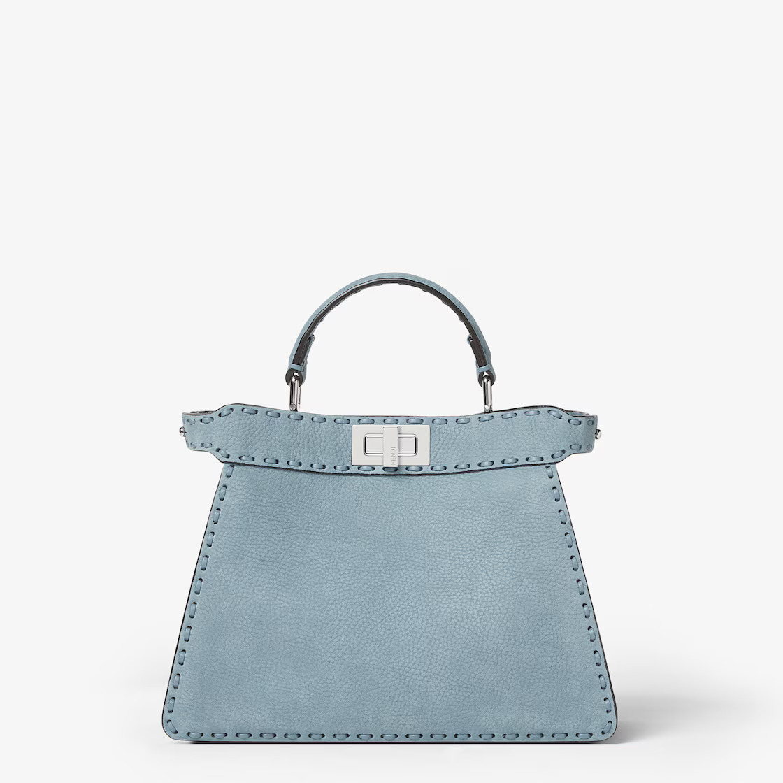 Fendi, Peekaboo Iseeu Small Mercury Blue Nubuck Leather Selleria Bag With 556 Hand-Sewn Topstitches