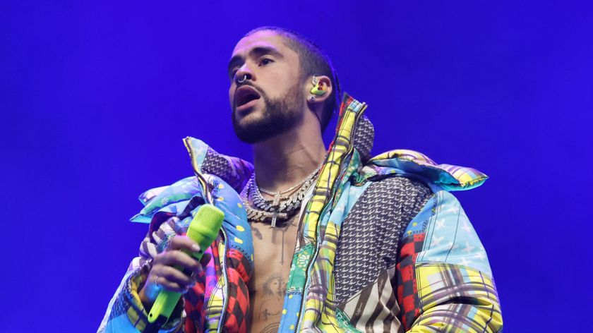 INDIO, CALIFORNIA - APRIL 14: Bad Bunny performs at the Coachella Stage during the 2023 Coachella Valley Music and Arts Festival on April 14, 2023 in Indio, California. (Photo by Frazer Harrison/Getty Images for Coachella)