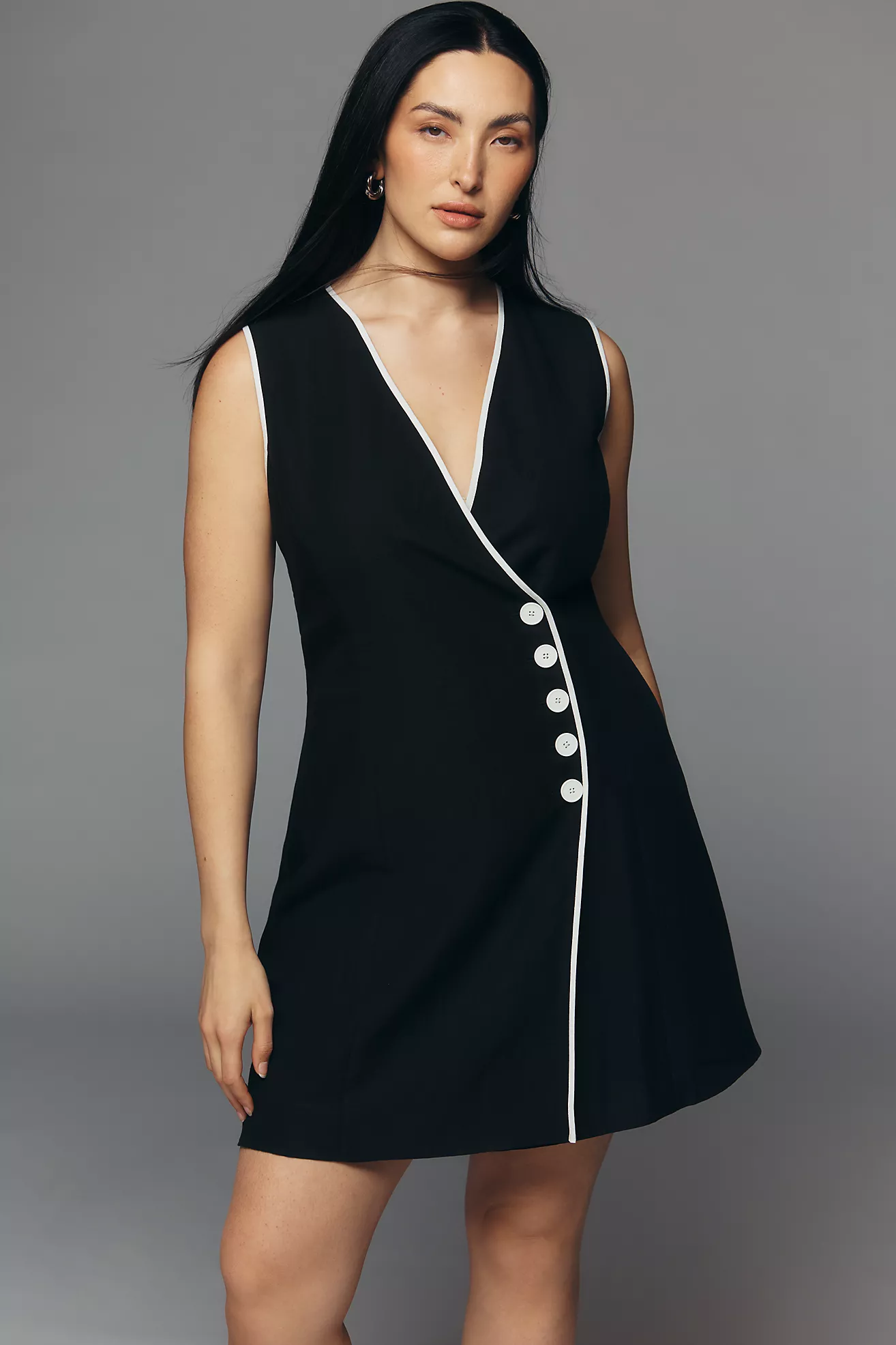 Mare Mare Linen Asymmetric Button Mini Dress