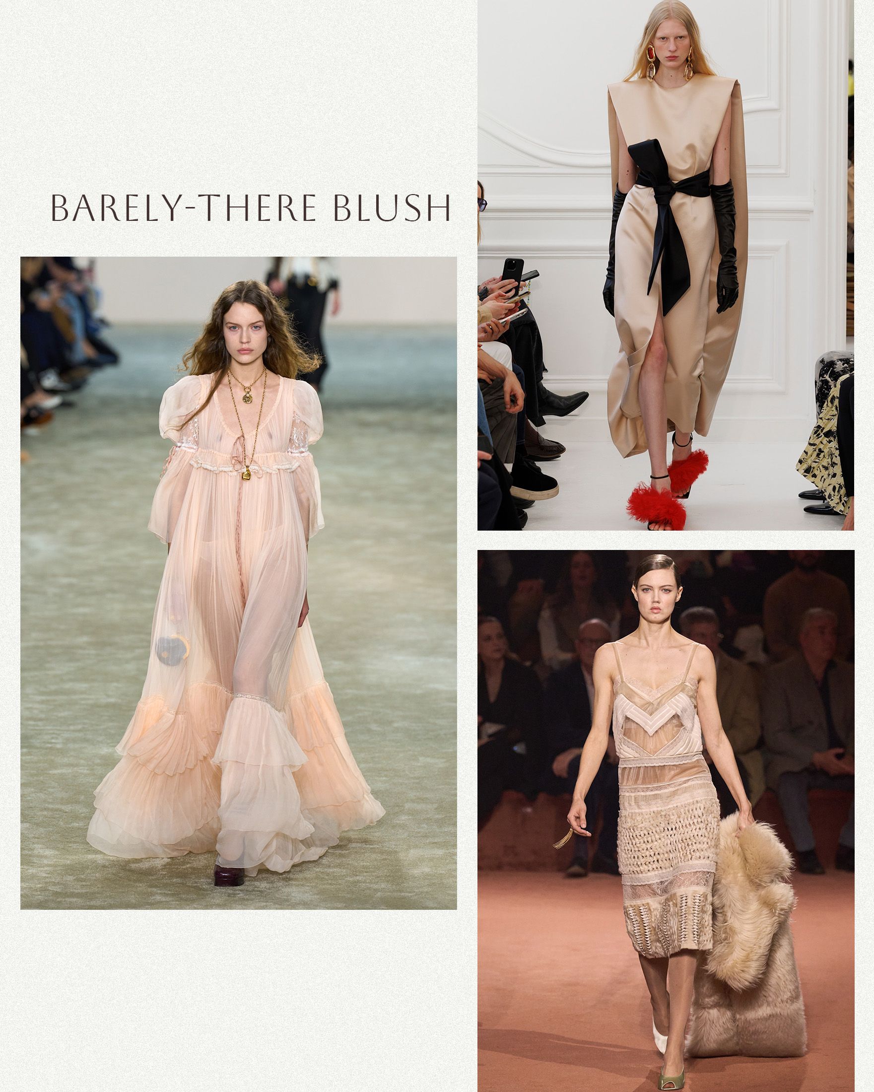 a collage of runway images highlighting the biggest dress trends for fall 2025