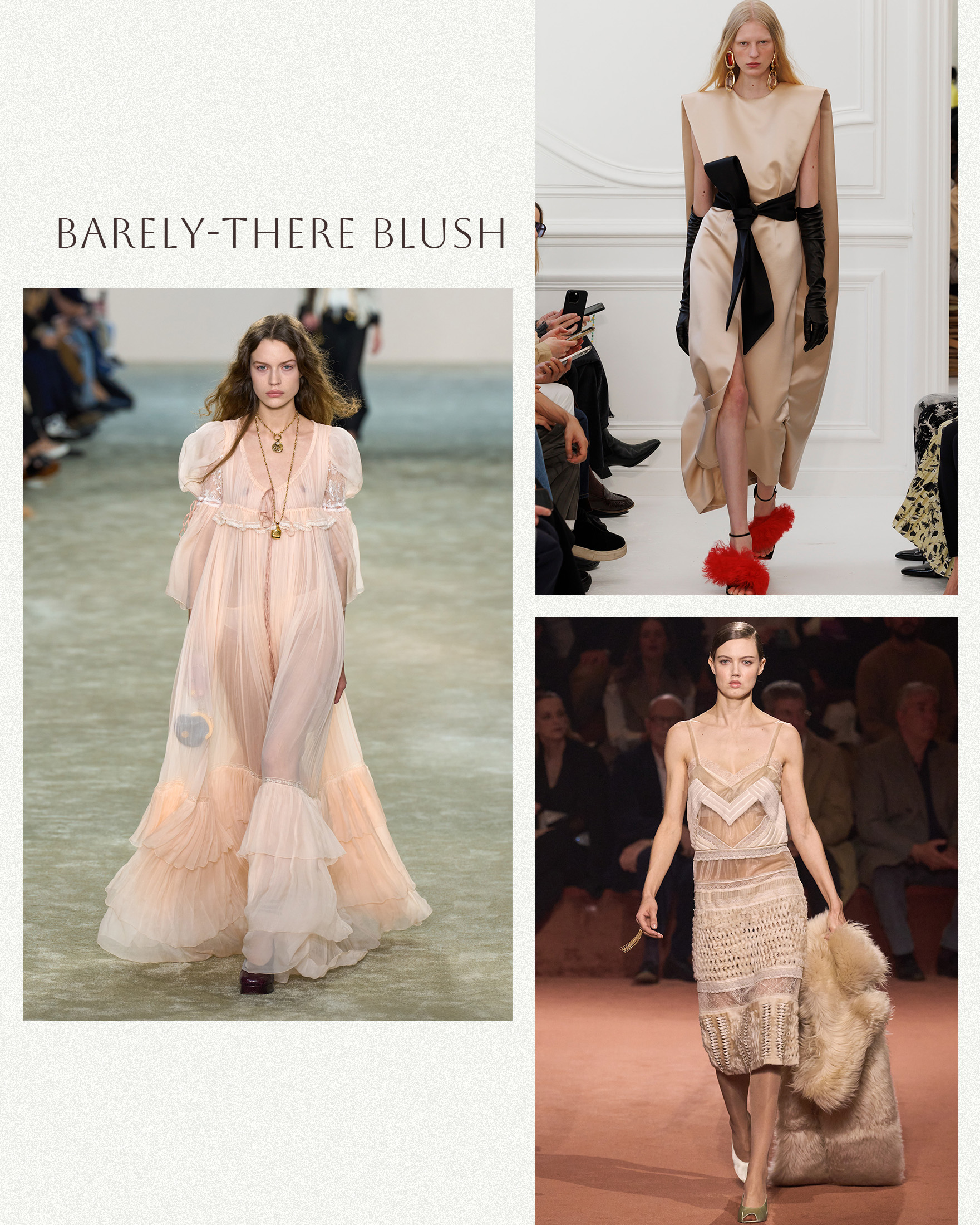 a collage of runway images highlighting the biggest dress trends for fall 2025
