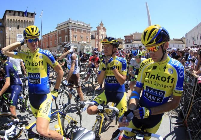 The Tinkoff Saxo team at the start of stage 9 of the Giro d'Italia