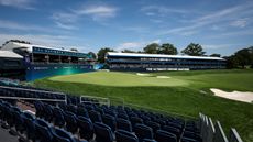 A view from the grandstand of the 18th green at Bellerive Country Club