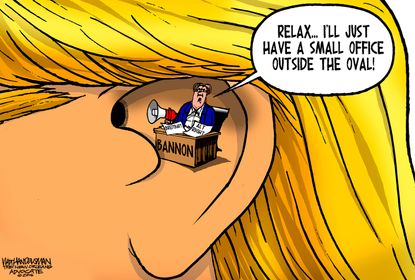 Political cartoon U.S. Donald Trump Stephen Bannon role