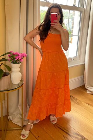 Nobody's Child Petite Orange Shirred Maisi Midi Dress