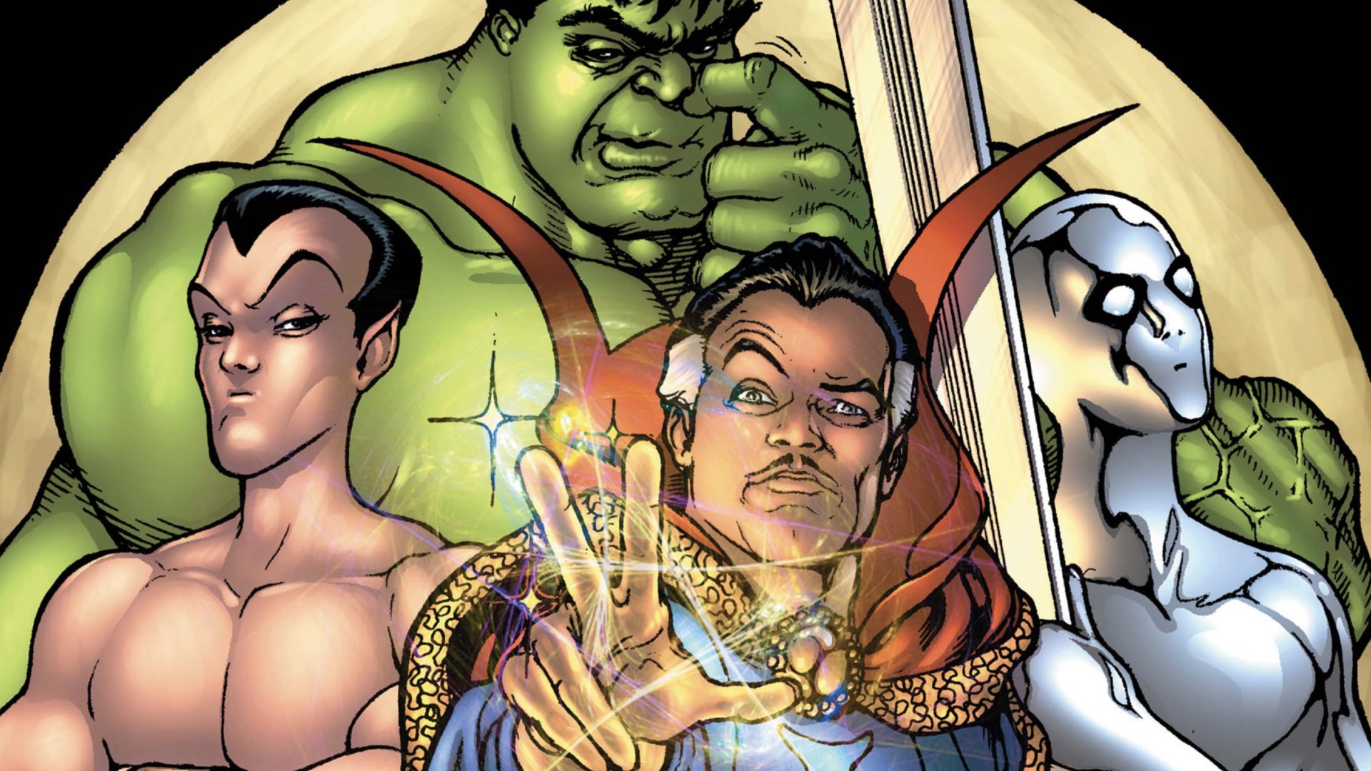 Namor with Doctor Strange, Hulk, and Silver Surfer as the Defenders