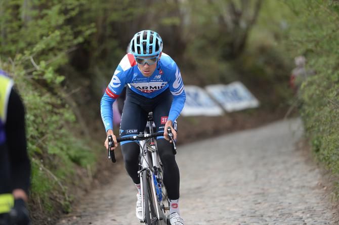 A Garmin-Sharp rider on the Koppenberg