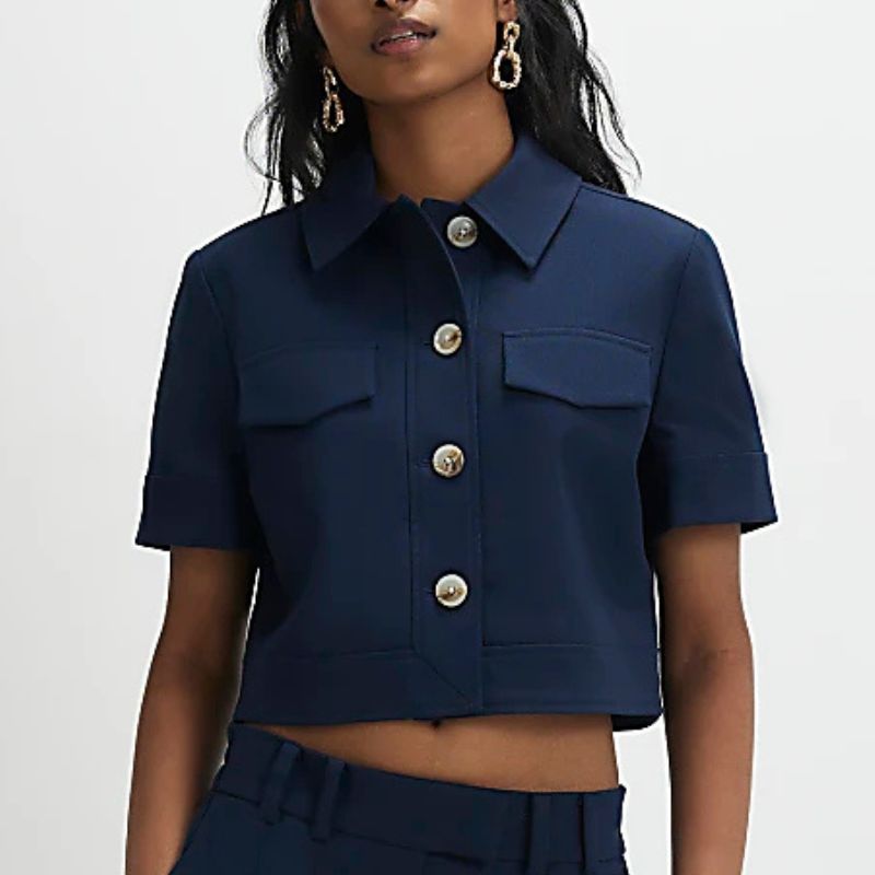 River Island , Navy Short Sleeve Cropped Jacket