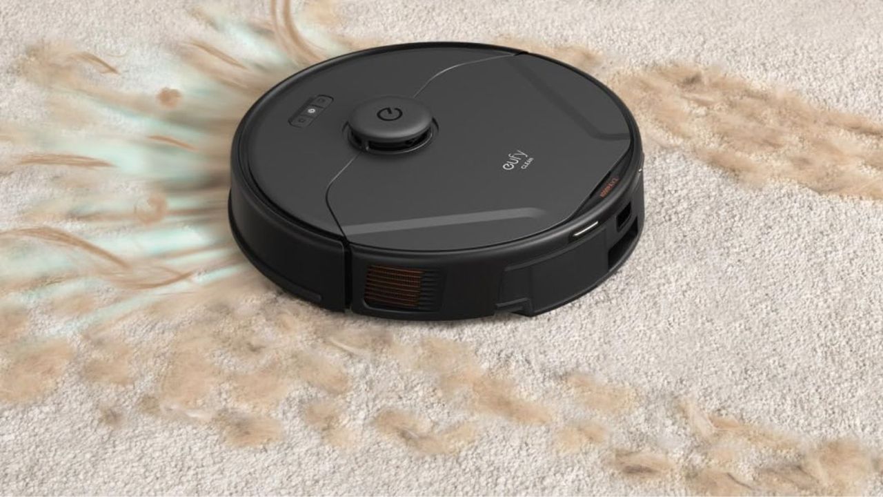 Eufy X8 Pro Robot Vacuum vacuuming hair