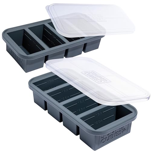 Souper Cubes 1 Cup Silicone Soup Freezer Molds With Lids, Charcoal, 2-Pack