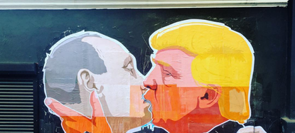 Lithuanian mural of Donald Trump and Vladimir Putin kissing