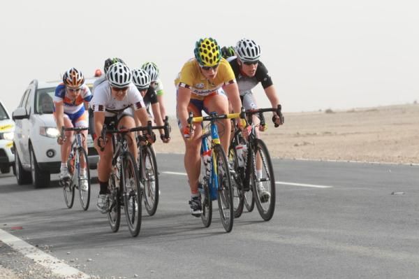 Kirsten Wild (Netherlands) leads the break, the bunch are just 30 seconds behind