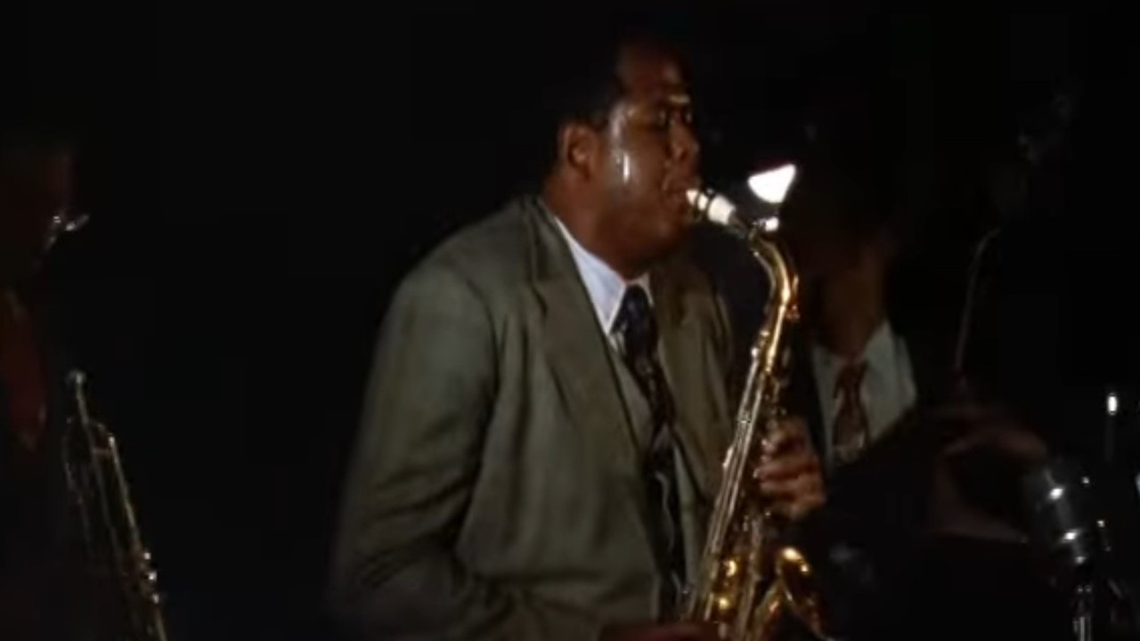 Forest Whitaker blowing his heart out with a saxophone in Bird