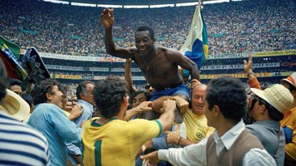 Pelé, Brazil: 12 goals, 14 matches, four tournaments