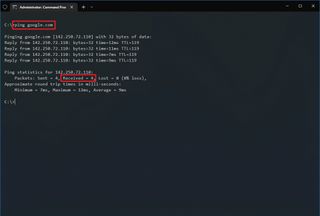 Ping command test PC to internet connection