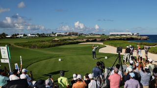 A golfer tees off the 18th hole at Puntacana Resort and Club's Corales Course