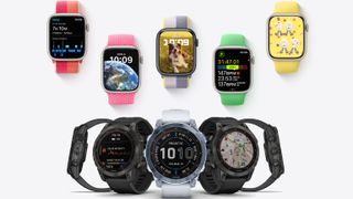 Apple Watch vs Garmin: product shots of a range of Apple and Garmin watches