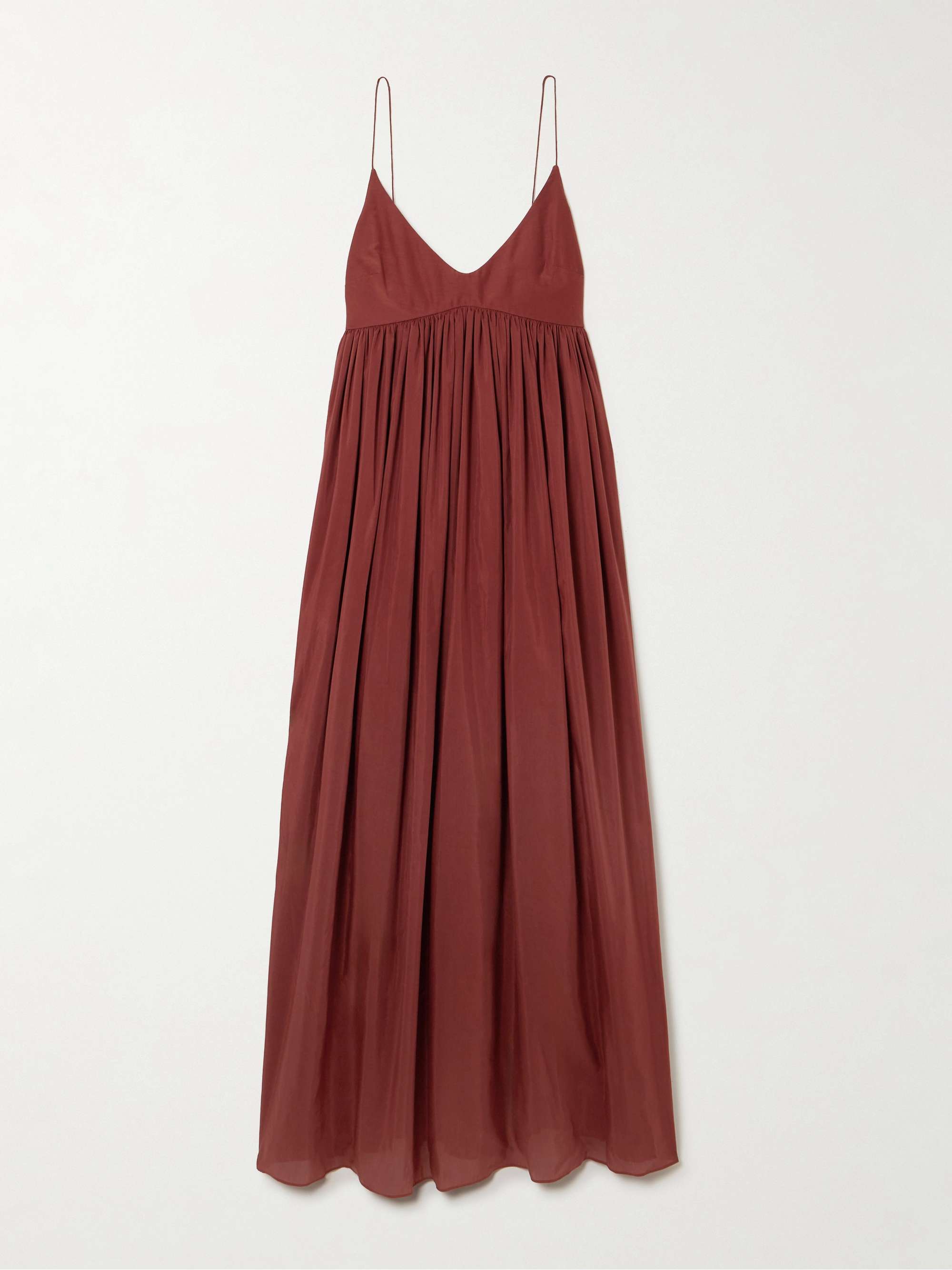 Gathered Organic Cotton and Silk-Blend Maxi Dress