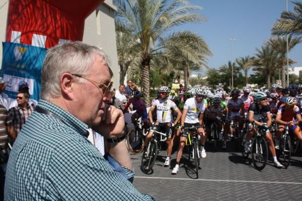 Pat McQuaid watches the riders before the start.
