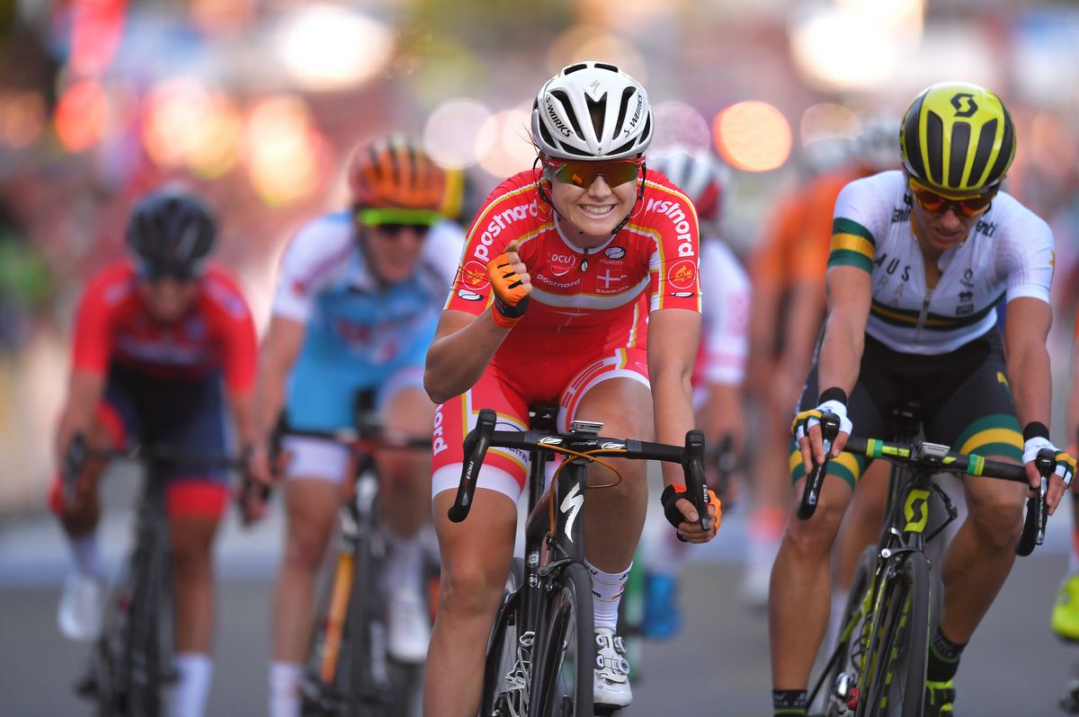 Amalie Dideriksen (Denmark) celebrates her bronze medal