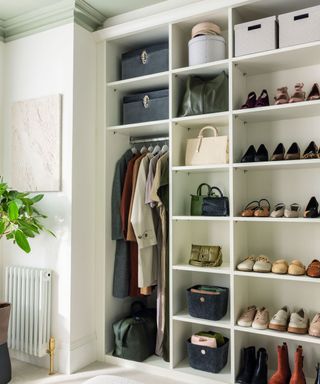 open shelving in walk-in wardrobe