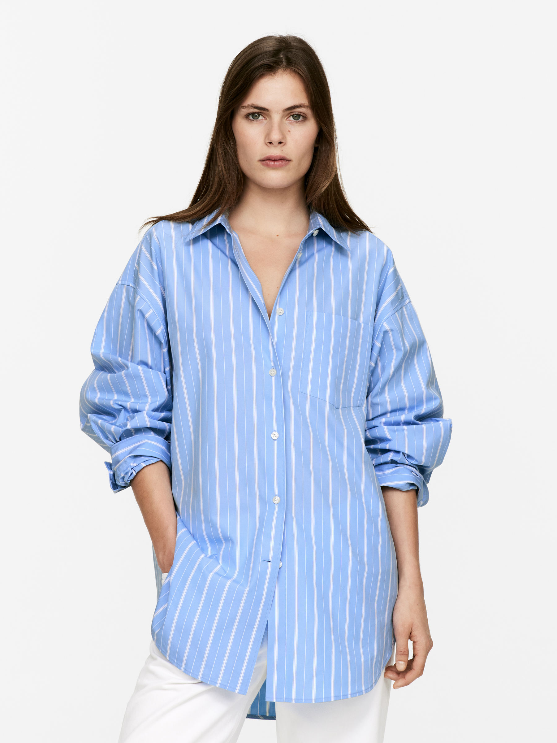 Oversized Cotton Shirt 
 Blue/white 
 Women 
 Arket Gb