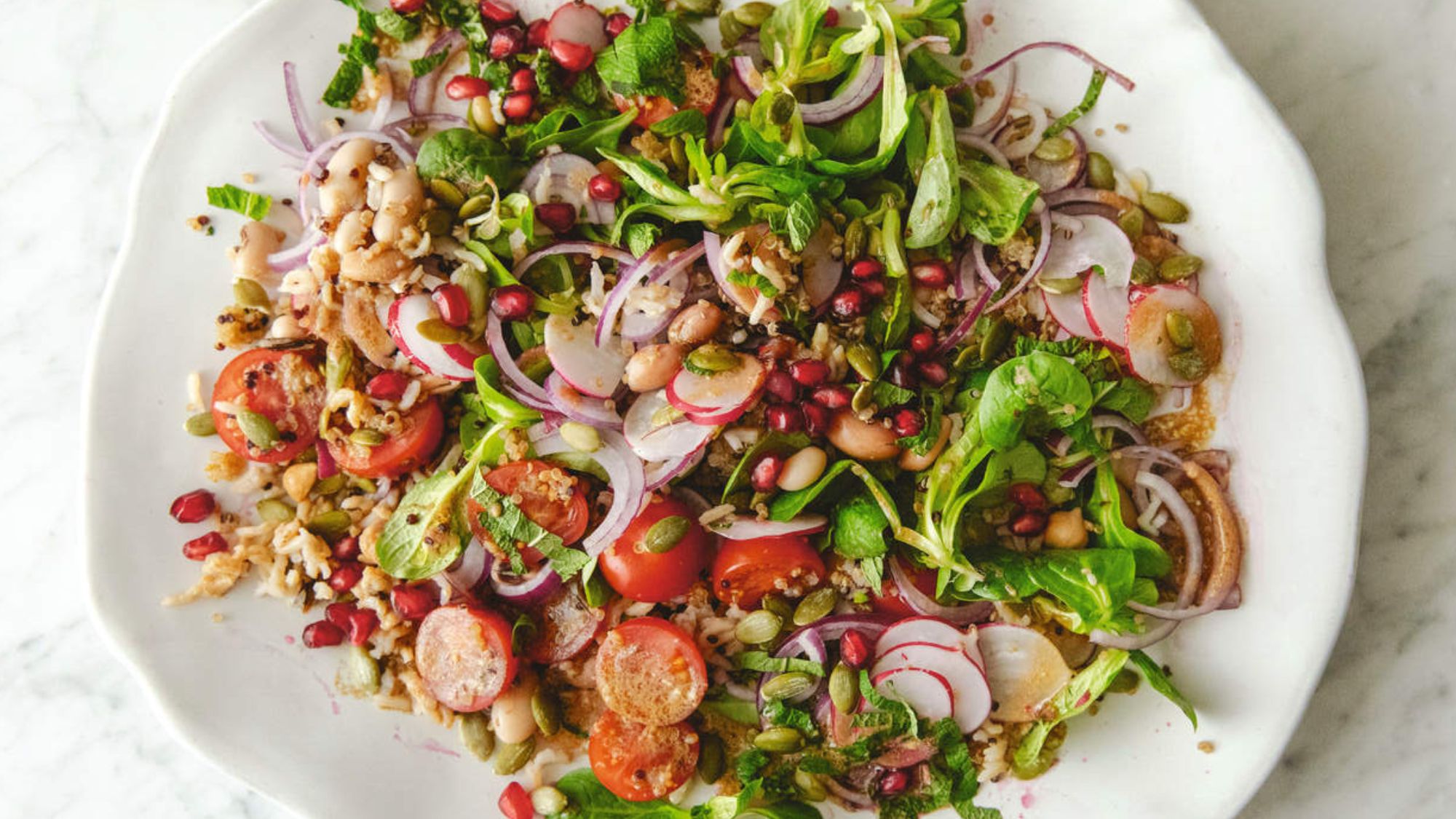 bean salad with mint and pomegranate