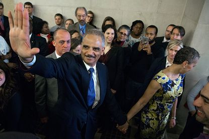 Eric Holder at his farewell ceremony