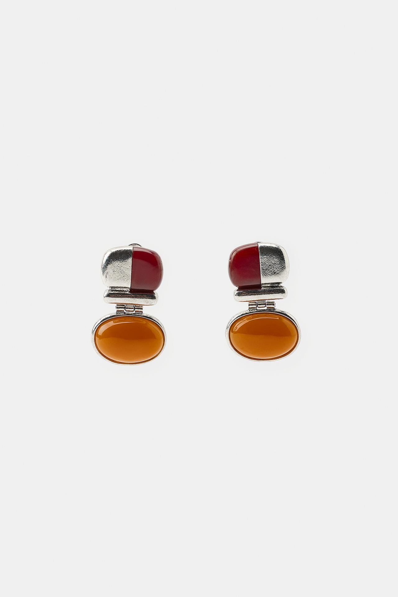 ZARA, Metal Earrings With Mixed Stones