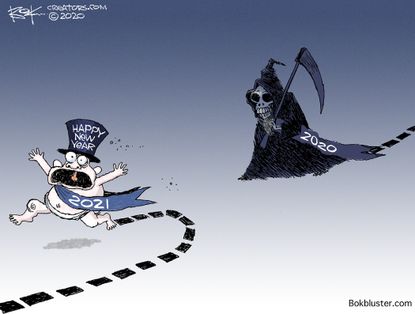 Editorial Cartoon U.S. New Year 2020 Grim Reaper Bad Year 2021