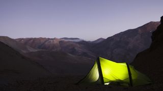 are tent heaters safe: one-person tent lit up