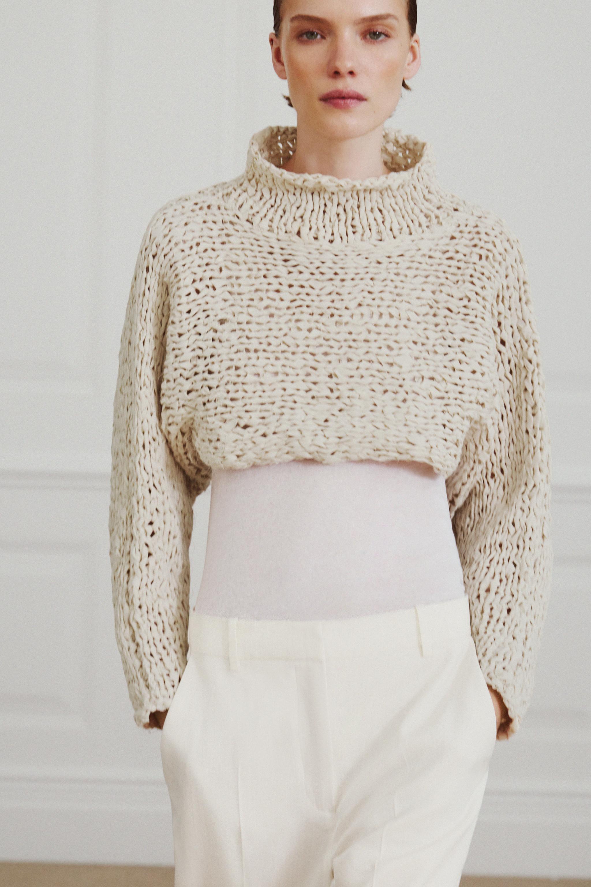 Cropped Knit Jumper With Intertwined Tape