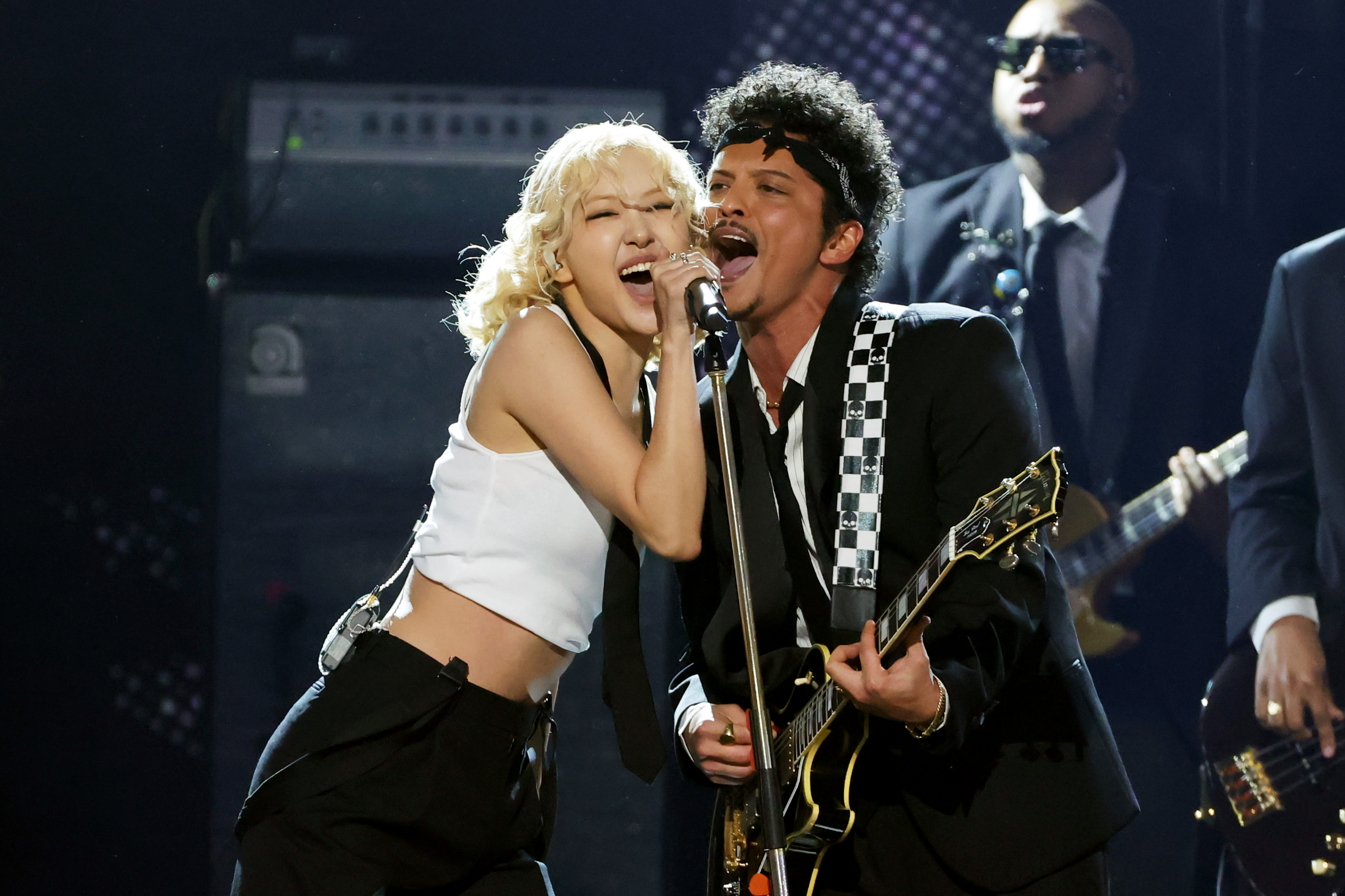 (L-R) Ros&amp;eacute; and Bruno Mars perform onstage during the 68th GRAMMY Awards at Crypto.com Arena on February 01, 2026 in Los Angeles, California