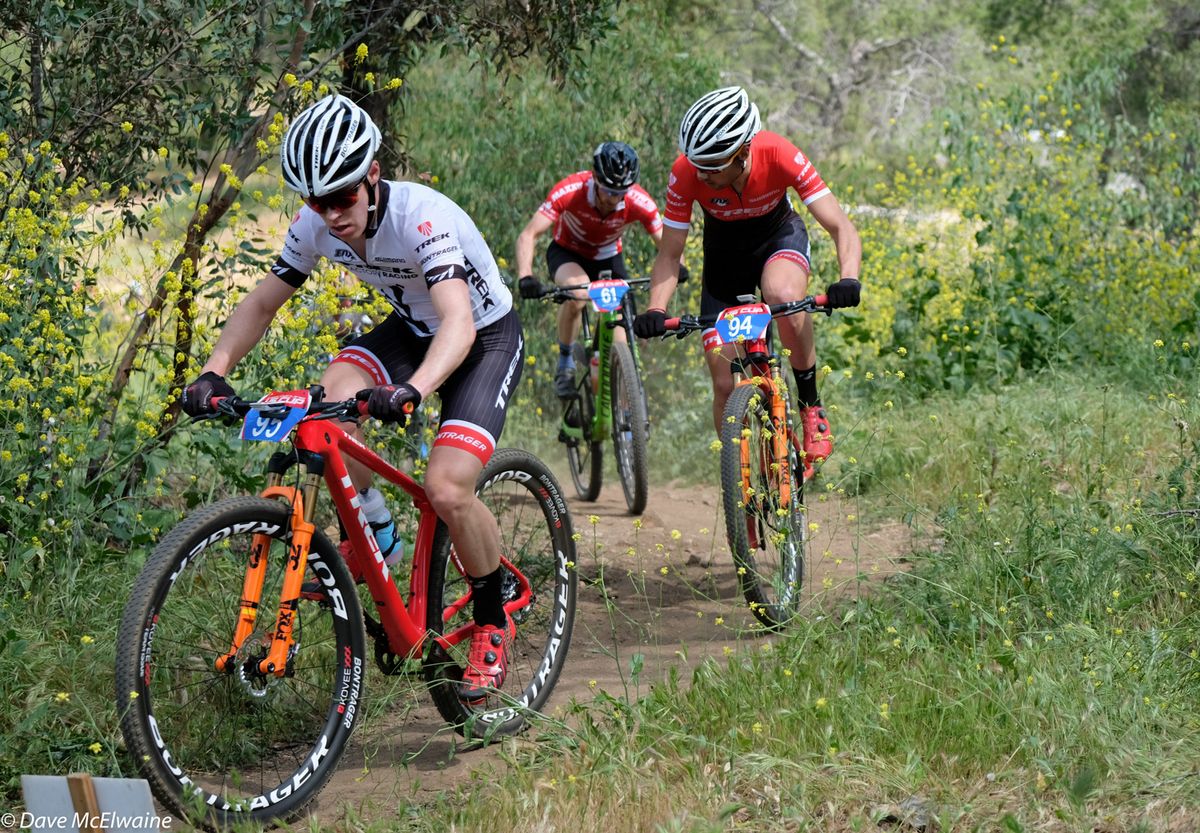 Anton Cooper (Trek) leading after climb on the backside of the course