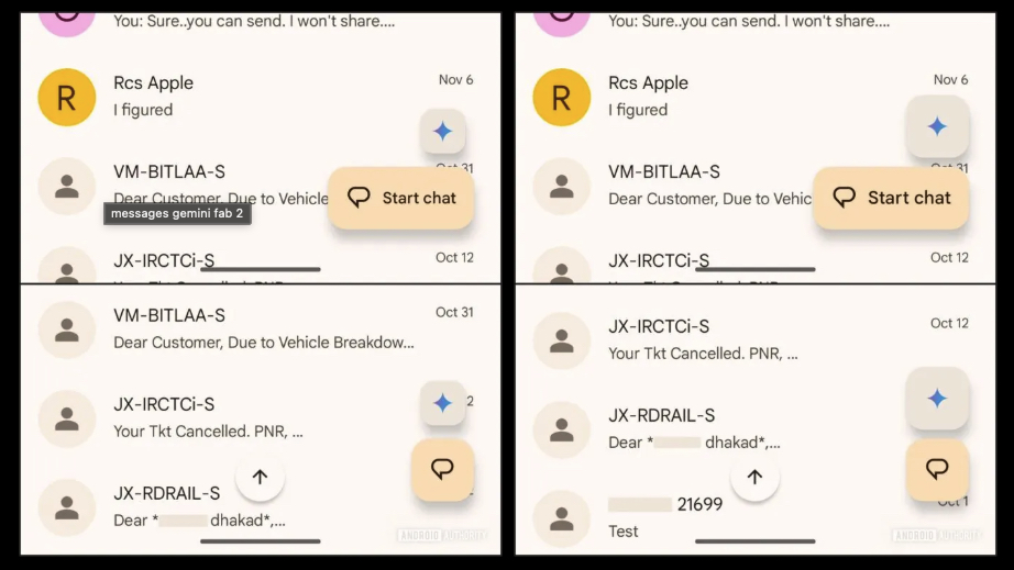 A resized Gemini button that might be coming to Google Messages