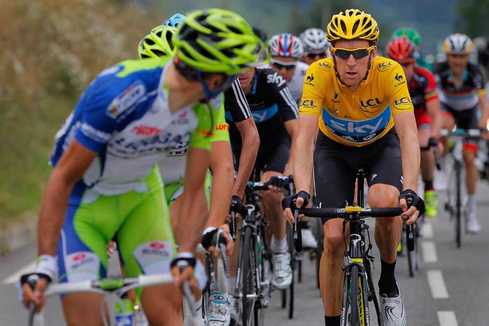 I see you: Wiggins keeps a close eye on Vincenzo Nibali at the 2012 Tour de France