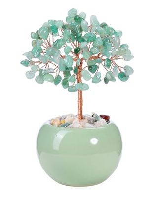 Jovivi Natural Green Aventurine Crystal Tree Money Tree in light green rounded pot