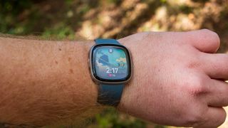 Fitbit Versa 4 on-wrist with Google Arts &amp; Culture watch face