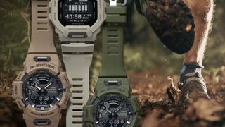 Casio G-Shock Move watches in brown, beige, and khaki green
